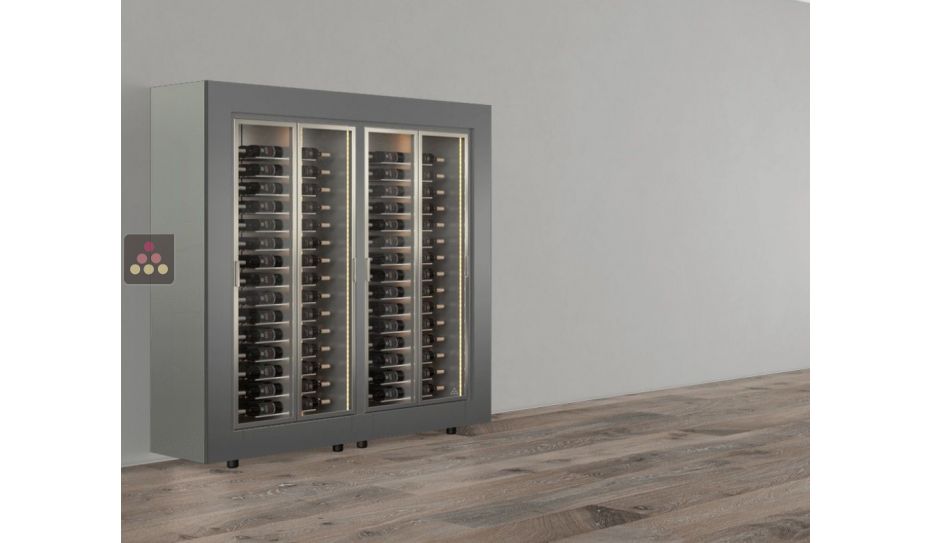 Combiné de 2 vitrines à vin - Pro - 1 côté vitré - Bouteilles horizontales - Cadre droit