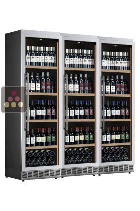 Combiné encastrable de 3 caves à vin de conservation ou de service - Habillage inox - Présentation verticale
