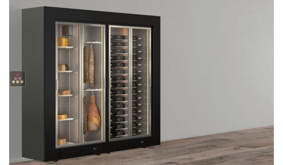 Combiné de 2 vitrines réfrigérées professionnelles pour vins, charcuteries et fromages - Pose libre - Façade droite