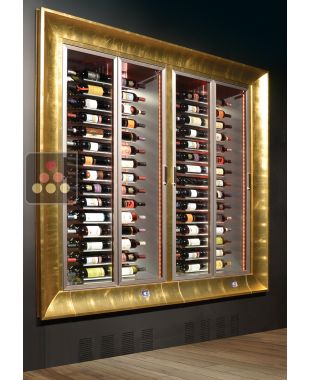 Combiné encastrable surélevé de 2 vitrines à vin multi-températures - Usage pro - Bouteilles horizontales - Cadre incurvé CALICE DESIGN