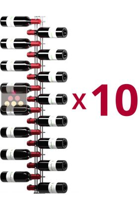 Lot de 10 supports muraux chromés de 16 bouteilles de 75cl