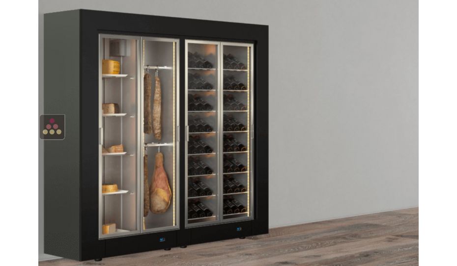 Combiné de 2 vitrines réfrigérées professionnelles pour vins, charcuteries et fromages - Pose libre - Façade droite