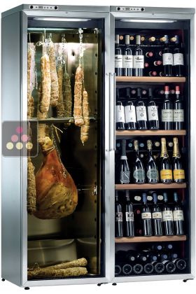 Combiné d'une cave à vin multi-température et d'une cave à charcuterie mono-température