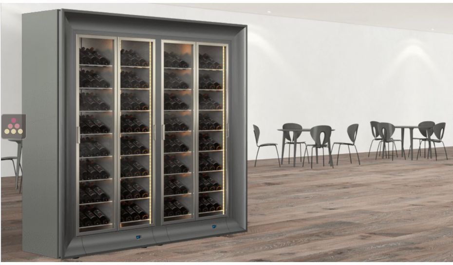 Combiné de 2 vitrines à vin multi-températures pour installation centrale - Usage pro - Bouteilles inclinées - Façades incurvées