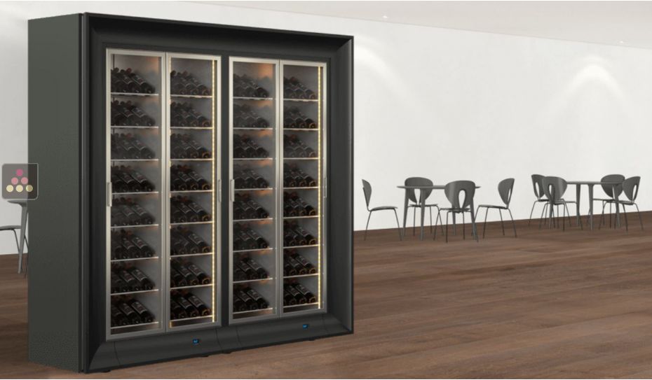 Combiné de 2 vitrines à vin multi-températures pour installation centrale - Usage pro - Bouteilles inclinées - Façades incurvées