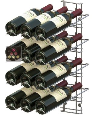 Support mural noir pour 12 bouteilles de 75cl - Bouteilles inclinées VISIORACK