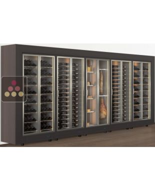 Combiné de 4 caves à vin et d'une cave à charcuteries/fromages modulaires, en pose libre CALICE DESIGN