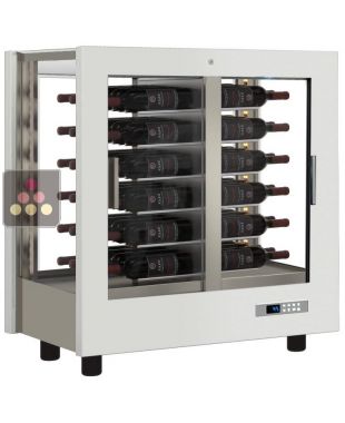 Vitrine à vin multi-températures - Usage pro - 4 côtés vitrés - Bouteilles horizontales - Habillage bois CALICE DESIGN
