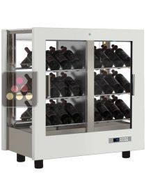 Vitrine à vin multi-températures service et conservation - Usage pro - 4 côtés vitrés - Bouteilles inclinées - Habillage bois CALICE DESIGN