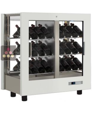 Vitrine à vin multi-températures service et conservation - Usage pro - 4 côtés vitrés - Bouteilles inclinées - Habillage bois CALICE DESIGN