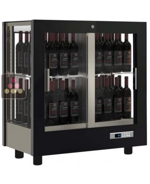 Vitrine à vin multi-températures - Usage professionnel - 4 côtés vitrés - Bouteilles verticales - Habillage bois CALICE DESIGN