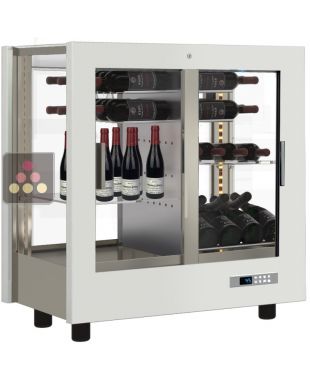Vitrine à vin multi-températures - Usage professionnel - 4 côtés vitrés - Sans équipement intérieur - Habillage bois CALICE DESIGN