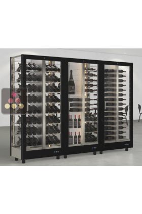 Combiné de 3 vitrines à vin professionnelles multi-usages - 4 cotés vitrés - Habillage magnétique interchangeable