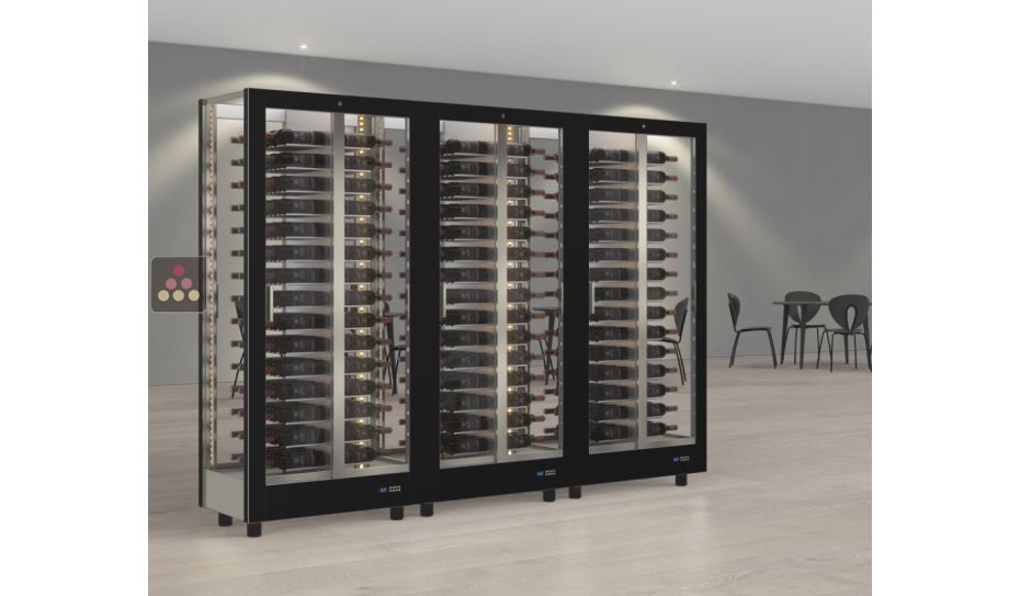 Combiné de 3 vitrines à vin professionnelles multi-usages - 4 cotés vitrés - Habillage magnétique interchangeable