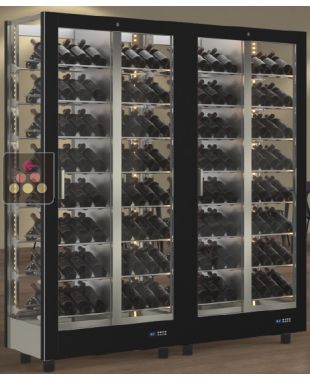 Combiné de 2 vitrines à vin professionnelles multi-températures - Usage pro - 4 cotés vitrés - Bouteilles inclinées - Habillage magnétique interchangeable CALICE DESIGN