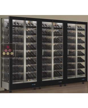 Combiné de 3 vitrines à vin professionnelles multi-usages - 3 cotés vitrés - Habillage magnétique interchangeable - Bouteilles inclinées CALICE DESIGN