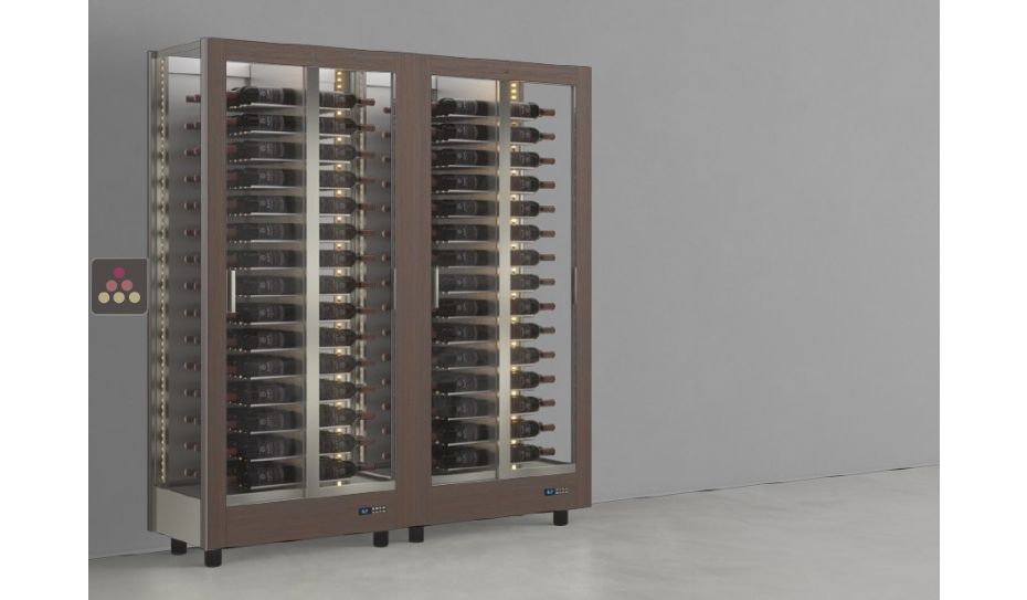 Combiné de 2 vitrines à vin professionnelles multi-usages - 3 cotés vitrés - Habillage magnétique interchangeable