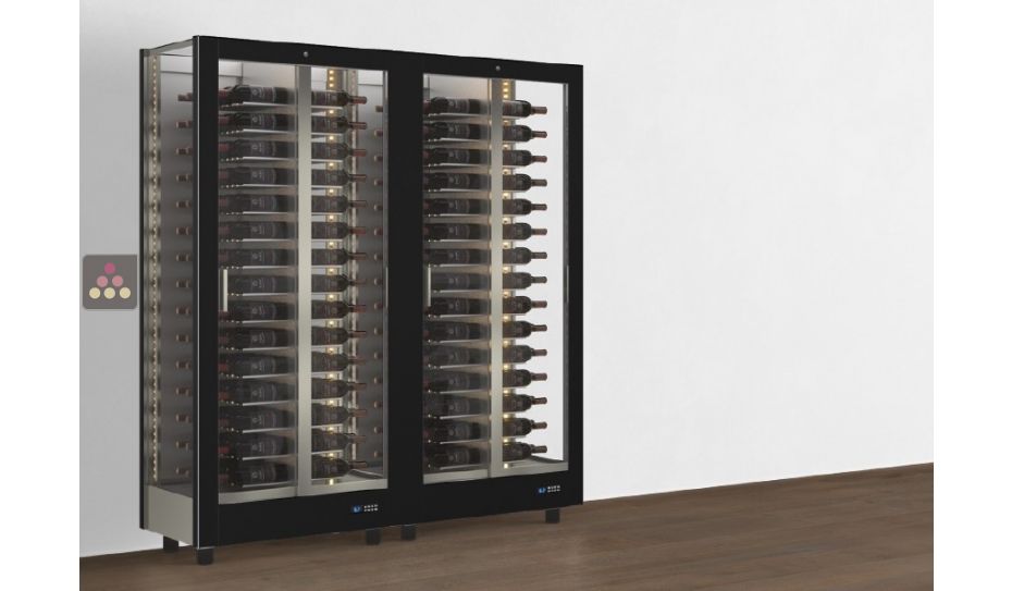 Combiné de 2 vitrines à vin professionnelles multi-usages - 3 cotés vitrés - Habillage magnétique interchangeable