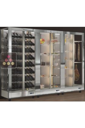 Combiné de 3 vitrines réfrigérées professionnelles pour vins, charcuteries/fromages et snack/desserts - 3 cotés vitrées - Habillage magnétique interchangeable