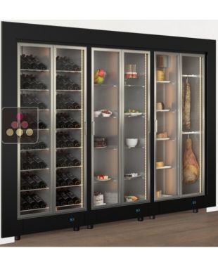 Combiné encastrable de 3 vitrines réfrigérées pour vins, charcuteries/fromages et snack/desserts - Usage pro - Cadre droit CALICE DESIGN