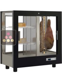 Vitrine réfrigérée de présentation pour charcuteries et fromages - 4 côtés vitrés - Habillage bois CALICE DESIGN