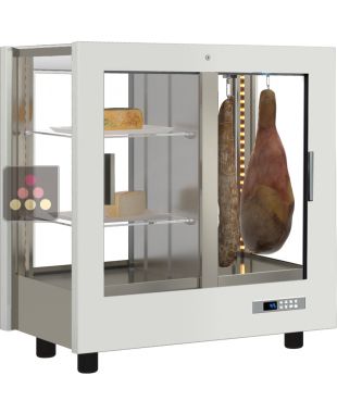 Vitrine réfrigérée de présentation pour charcuteries et fromages - 4 côtés vitrés - Habillage bois CALICE DESIGN