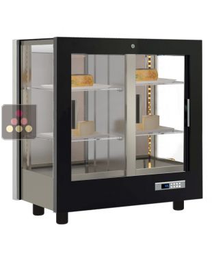 Vitrine réfrigérée de présentation pour fromages - 3 côtés vitrés - Habillage bois CALICE DESIGN