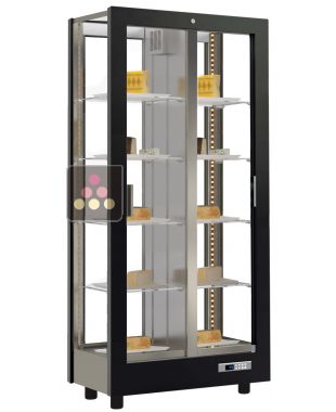 Vitrine réfrigérée de présentation pour fromages - 4 côtés vitrés - Habillage bois CALICE DESIGN