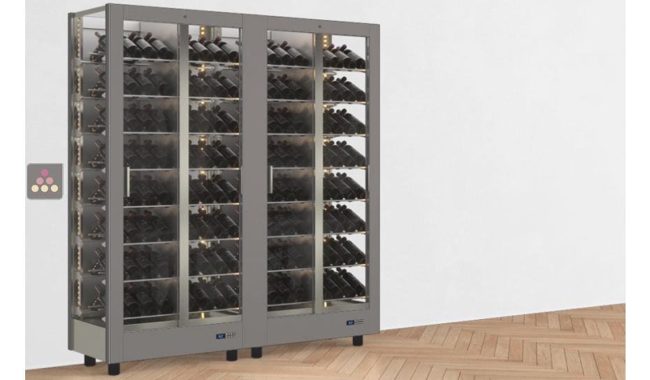 Combiné de 2 vitrines à vin professionnelles multi-usages - 3 cotés vitrés - Habillage magnétique interchangeable