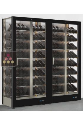 Combiné de 2 vitrines à vin professionnelles multi-usages - 3 cotés vitrés - Habillage magnétique interchangeable