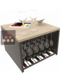 Petit Bar - Métal et Bois massif - 13 bouteilles avec rack à verres L'ATELIER du VIN