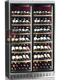 Combiné encastrable de 2 caves à vin mono-température de conservation ou de service à portes coulissantes CALICE