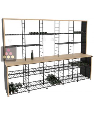 Meuble de stockage en acier avec comptoir de dégustation en Chêne massif ARCHITECTURE INTERIEURE DU VIN