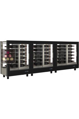 Combiné de 3 vitrines à vin professionnelles multi-usages - 4 cotés vitrés - Bouteilles horizontales - Habillage magnétique interchangeable