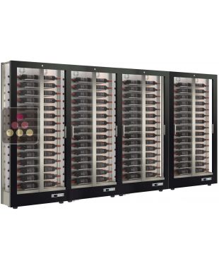 Combiné de 4 vitrines à vin multi-températures - Usage pro - P36cm - 3 côtés vitrés - Habillage magnétique interchangeable CALICE DESIGN