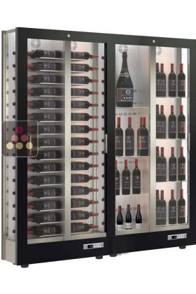 Combiné de 2 vitrines à vin multi-températures - Usage pro - P36cm - 3 côtés vitrés - Habillage magnétique interchangeable