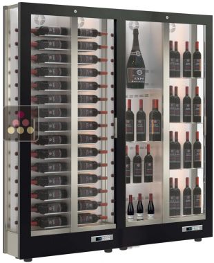 Combiné de 2 vitrines à vin multi-températures - Usage pro - P36cm - 3 côtés vitrés - Habillage magnétique interchangeable CALICE DESIGN