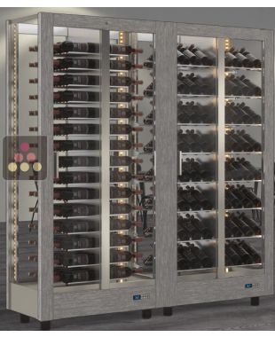 Combiné de 2 vitrines à vin professionnelles multi-usages - 4 cotés vitrés - Habillage magnétique interchangeable CALICE DESIGN