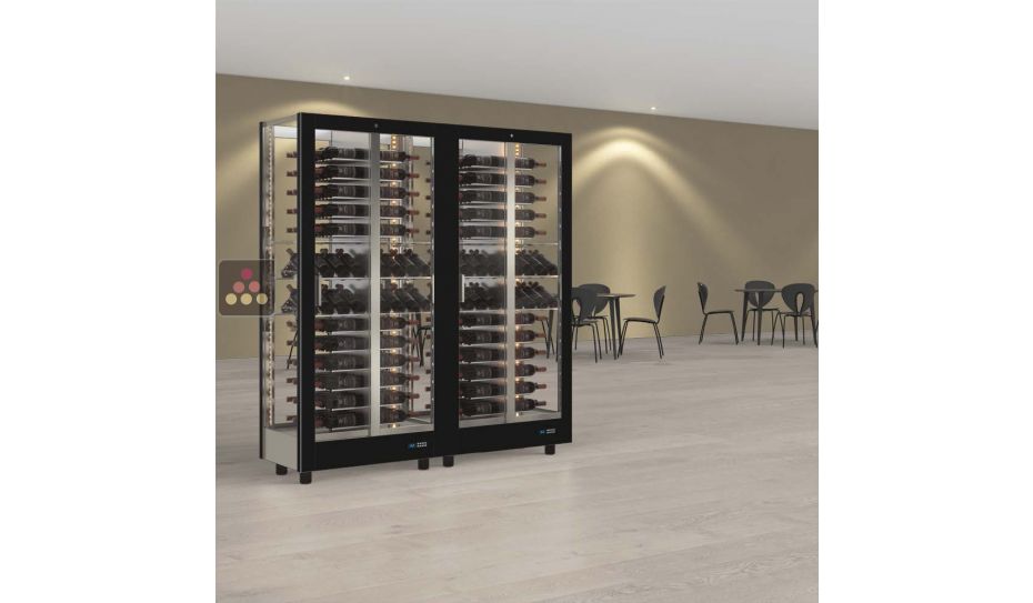 Combiné de 2 vitrines à vin professionnelles multi-usages - 4 cotés vitrés - Habillage magnétique interchangeable