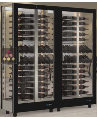 Combiné de 2 vitrines à vin professionnelles multi-usages - 4 cotés vitrés - Habillage magnétique interchangeable CALICE DESIGN