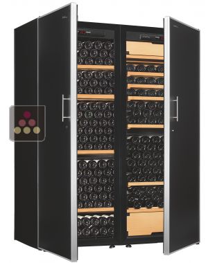 Combiné d'une cave à vin mono-température de vieillissement et d'une cave à vin 3 températures de service et de vieillissement - Equipement stockage/coulissant ARTEVINO