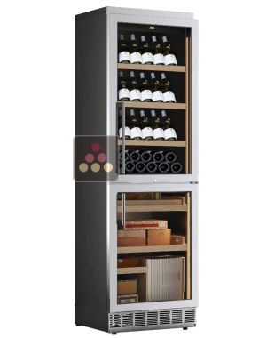 Combiné enchassable 2 températures : cave à vin et cave à cigares - Façade inox - Bouteilles inclinées CALICE
