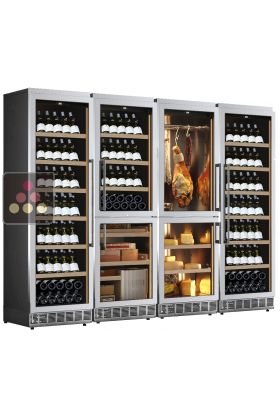 Combiné Gourmand encastrable : vin, charcuterie, cigares et fromages - Façade inox