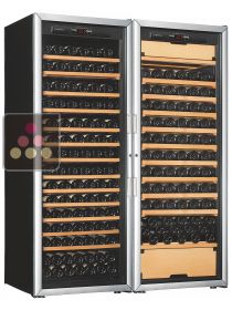 Combiné d'une cave à vin de vieillissement et d'une cave à vin 3 températures de service et de vieillissement - Clayettes coulissantes ARTEVINO