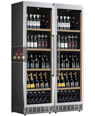 Combiné encastrable de 2 caves mono-température de service ou de conservation - Façade inox - Équipement mixte CALICE