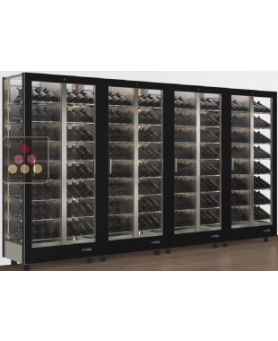 Combiné de 4 vitrines à vin professionnelles multi-usages - 3 cotés vitrés - Habillage magnétique interchangeable - Bouteilles inclinées CALICE DESIGN