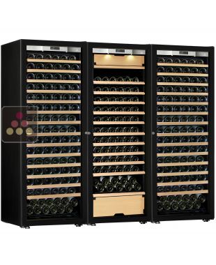 Combiné de 2 caves à vin mono-température et d'une cave multi-usages 3 températures - Clayettes coulissantes - Porte Full Glass TRANSTHERM