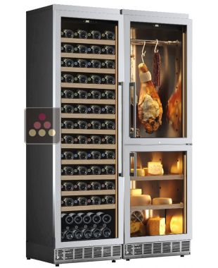Combiné encastrable d'une cave à vin multi-températures, d'une cave à fromages et d'une cave à charcuteries - Façade inox CALICE