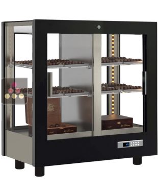 Vitrine réfrigérée de présentation des chocolats - 4 côtés vitrés - Habillage bois CALICE DESIGN