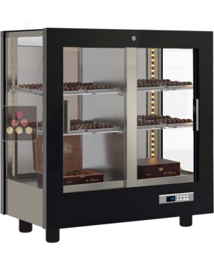 Vitrine réfrigérée de présentation des chocolats - 3 côtés vitrés - Habillage bois CALICE DESIGN